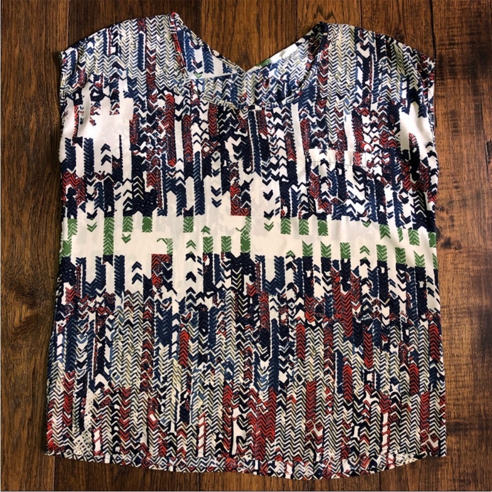 Anthropologie Blue and Green Graphic T-Shirt Relaxed Fit